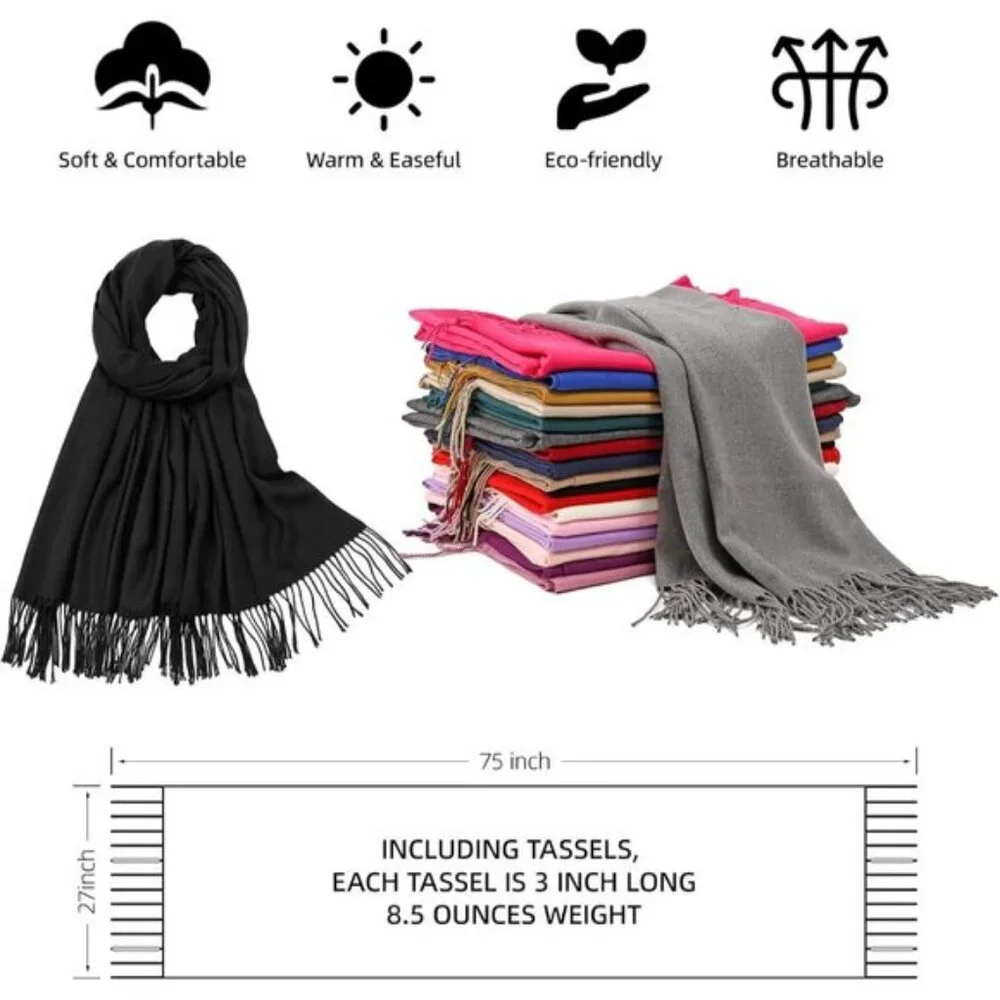 ⚡Women's Black Pashmina Shawls Evening Dress Bridesmaid Winter Warm Long Scarf